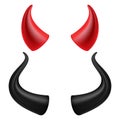 Devils Horns Vector. Realistic Red And Black Devil Horns Set. Isolated On White Illustration.