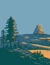 Devils Tower National Monument Wyoming During Summer WPA Poster Art