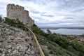 Devin castle ruins on the rock above the lake Royalty Free Stock Photo