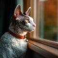 Devon Cat Looking Out Window Royalty Free Stock Photo