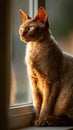Devon Cat Sitting on Window Sill Royalty Free Stock Photo