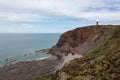 Devon coastline near Hartland Point with radar tower on clifftop Royalty Free Stock Photo