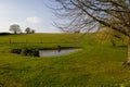 Devon farm land in winter with muddy tracks, green grass