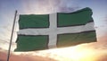 Devon flag, England, waving in the wind, sky and sun background. 3d rendering Royalty Free Stock Photo