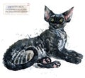 Devon Rex cat watercolor home pet illustration. Cats breeds series. domestic animal.