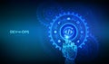 Devops. Agile development and optimisation concept. Software engineering. Software development practices methodology. Hand