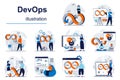 DevOps concept with character situations mega set. Vector illustrations Royalty Free Stock Photo