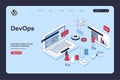 DevOps concept in 3d isometric design for landing page template. People implementing agile processes and automations on Royalty Free Stock Photo