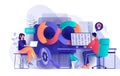 DevOps concept in flat design. Development operations scene template. Team of programmer working at laptop, coding, testing, Royalty Free Stock Photo