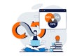 DevOps concept with people scene in flat design for web Royalty Free Stock Photo