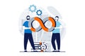 DevOps concept with people scene in flat design for web Royalty Free Stock Photo