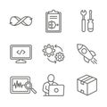 DevOps Icon Set with Plan, Build, Code, Test, Release, Monitor, Operate and Package