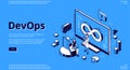 Devops isometric banner, development and operation