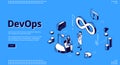 Devops isometric banner, development and operation