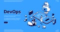 Devops isometric banner, development and operation