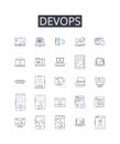 DevOps line icons collection. Agile development, Cloud computing, Digital transformation, Continuous learning, Business