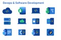 Devops software development icon set coding programming cloud computing server repository