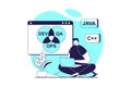 DevOps web concept with flat people for website design. Man working with agile workflow cycles of management and code engineering Royalty Free Stock Photo