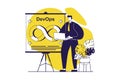 DevOps web concept with flat people for website design. Man working with coding and management, using job integration practice Royalty Free Stock Photo