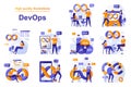 DevOps web concept with people scenes set in flat style. Bundle of programmers interact with tech support engineers, Royalty Free Stock Photo
