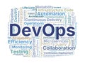 DevOps Word Cloud. Core Concepts On Collaboration, Automation, Continuous Integration, Testing, Deployment, And Monitoring In Royalty Free Stock Photo