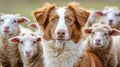 Devoted farm canine diligently watching over a herd of sheep in the lush pasture