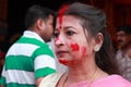 Devotee celebrates Durga puja Royalty Free Stock Photo