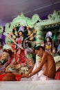 Devotee in Durga temple Royalty Free Stock Photo