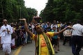 A devotee of Lord Jagannath is dancing in the street of Kolkata. Royalty Free Stock Photo