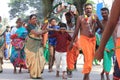 Devotees carry decorated arch on their shoulders and participate in the Thaipusam festival Royalty Free Stock Photo