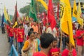 Devotees carrying flags of Gods at Kolkata