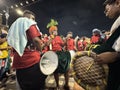 Devotees and drummers coordinate rhythms during Thaipusam Royalty Free Stock Photo