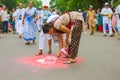 Womens Making Street Rangoli For Rathyatra