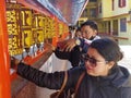 Devotees Rotates Prayer Wheels On Drukpa Tshezi