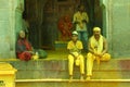 Devotees siting in front of Khandoba temple, Jejuri, Pune