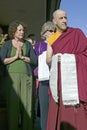 Devotees stand with Buddhist monk at Amitabha Empowerment Buddhist Ceremony, Meditation Mount in Ojai, CA Royalty Free Stock Photo