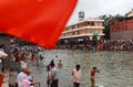 Devotees take bath in the river Godavari