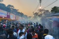 Devotees walking at Gangasagar transit camp to visit Hindu sadhus at their camps