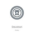 Devotion icon. Thin linear devotion outline icon isolated on white background from zodiac collection. Line vector sign, symbol for