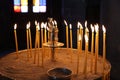 Devotional candles in the Panagia Ekatontapiliani or Church of Our Lady of the Hundred Gates-Parikia, Paros, Cyclades, Greece