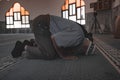 Devout Muslim Man in Prayer at Mosque in Israel