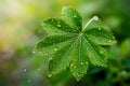 A dew covered green leaf glows, bringing a sense of tranquility and peace in nature