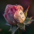 A dew-covered rosebud