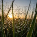 Droplets create a beaded pattern across the web, reflecting the Royalty Free Stock Photo