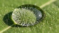 The dew drop magnifies the plant cells beneath it, creating an Royalty Free Stock Photo