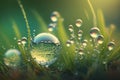 Dew drops on the green grass the morning is cool Generative AI Royalty Free Stock Photo