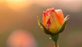 Dew Drops on Orange Rose Bud at Sunrise Royalty Free Stock Photo