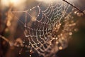 Dew Drops on Spider Web in Morning Light Royalty Free Stock Photo