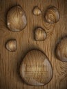 Dew drops on a wooden background