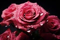 Dew-kissed Rose pink water drops. Generate Ai Royalty Free Stock Photo